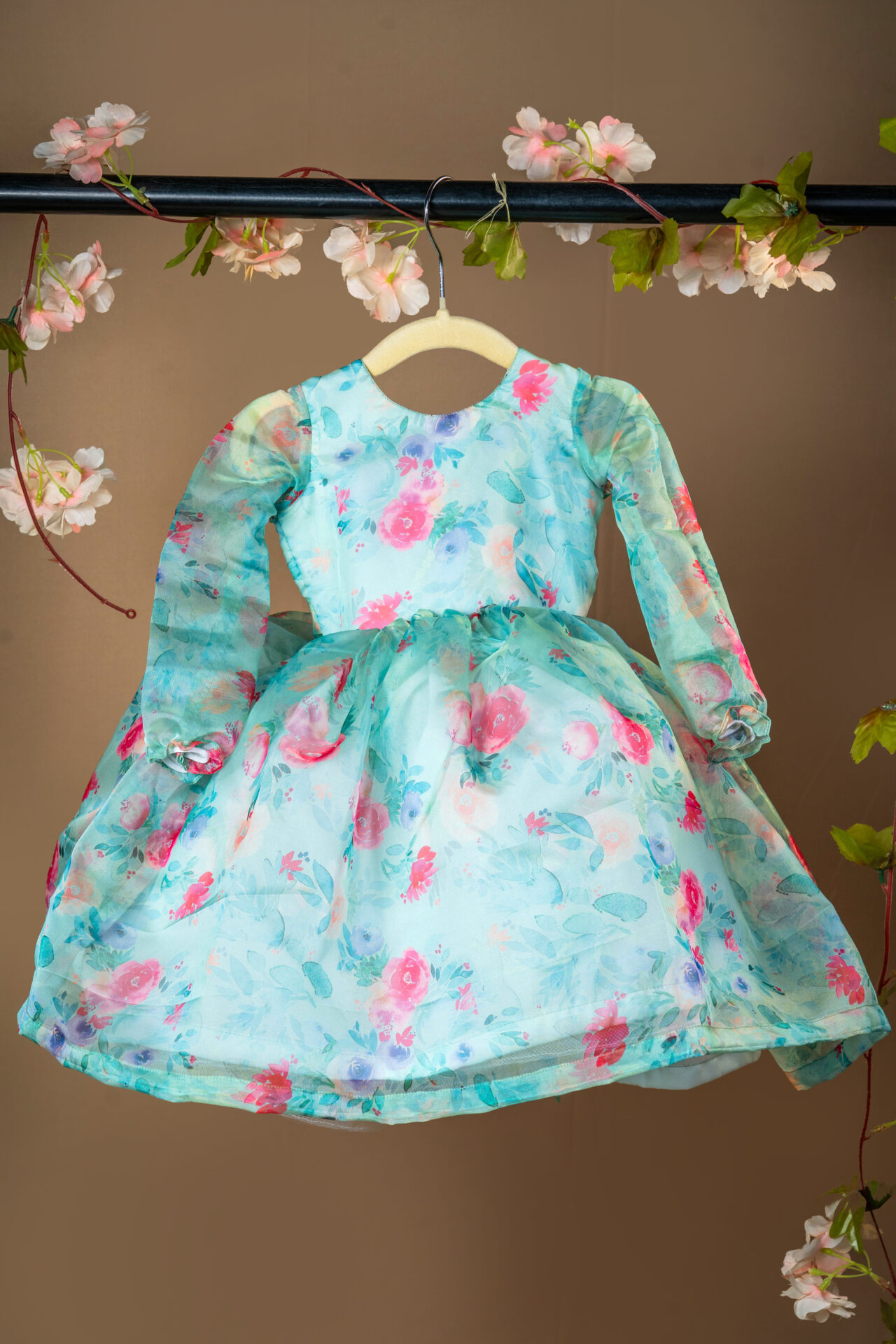 Regal Magenta Silk Dress with Green and Gold Zari Striped Yoke - Image 2